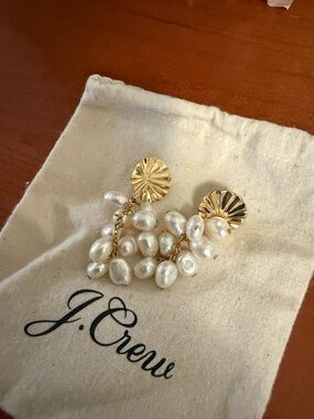 J. Crew Gold-Tone Sunburst Studs with White Pearl Cluster Drops